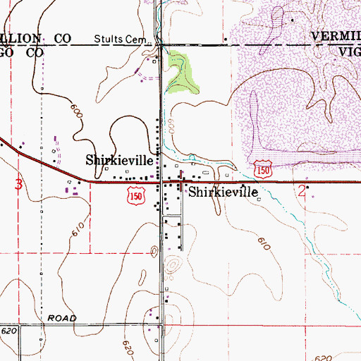 Topographic Map of Shirkieville, IN