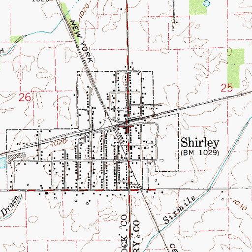 Topographic Map of Shirley, IN
