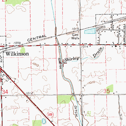 Topographic Map of Shirley Drain, IN