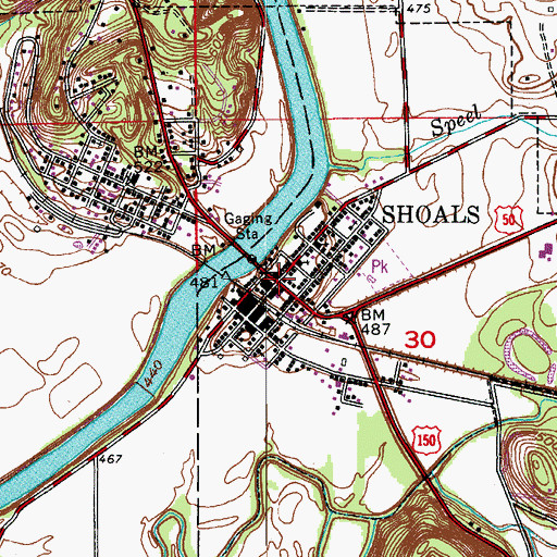 Topographic Map of Shoals, IN