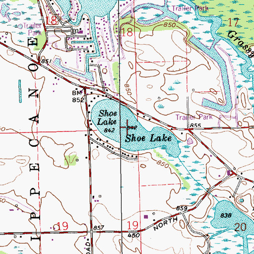 Topographic Map of Shoe Lake, IN