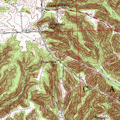 Topographic Map of Shoemaker Cemetery, IN