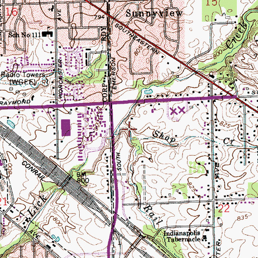 Topographic Map of Shop Creek, IN