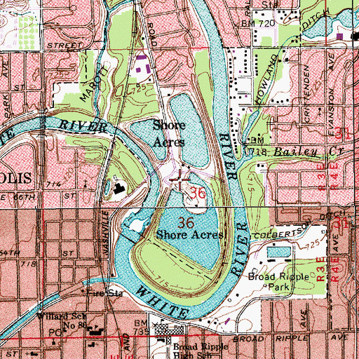 Topographic Map of Shore Acres, IN