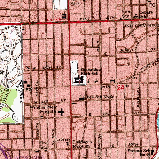 Topographic Map of Shortridge High School (historical), IN