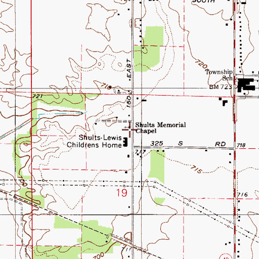 Topographic Map of Shults Memorial Chapel, IN