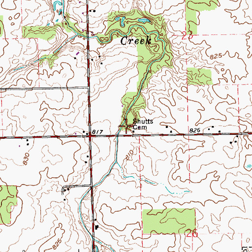 Topographic Map of Shutts Cemetery, IN