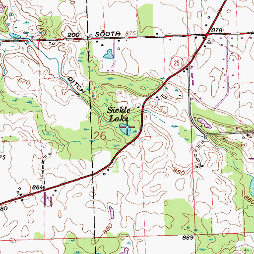 Topographic Map of Sickle Lake, IN