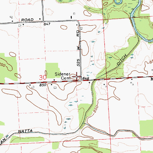 Topographic Map of Sidener Cemetery, IN