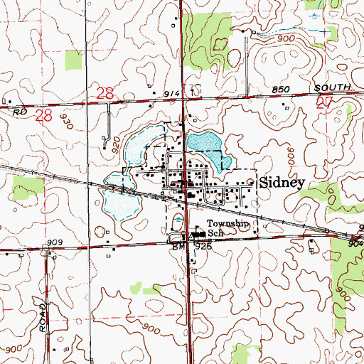 Topographic Map of Sidney, IN