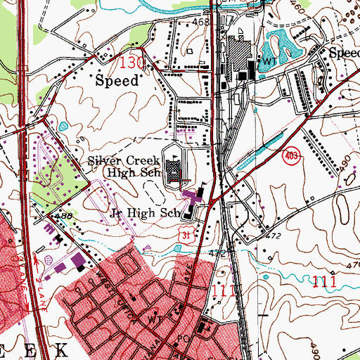 Topographic Map of Silver Creek High School, IN