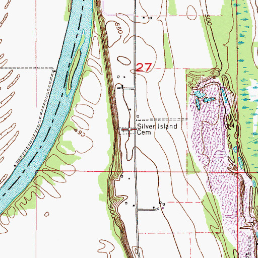 Topographic Map of Silver Island Cemetery, IN