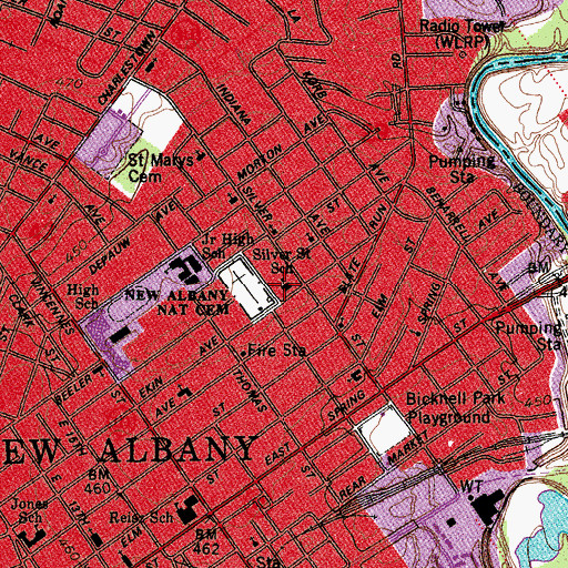 Topographic Map of Silver Street Elementary School, IN