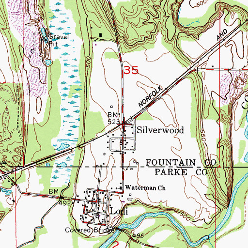 Topographic Map of Silverwood, IN