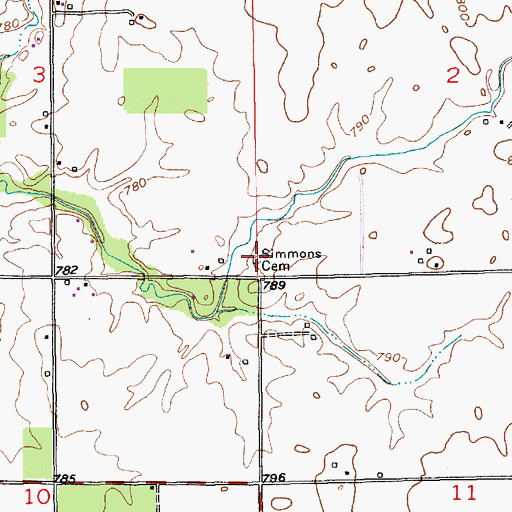 Topographic Map of Simmons Cemetery, IN