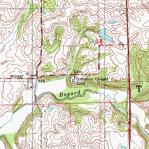 Topographic Map of Simpson Chapel (historical), IN