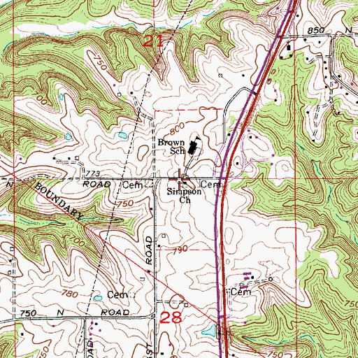 Topographic Map of Simpson Church, IN