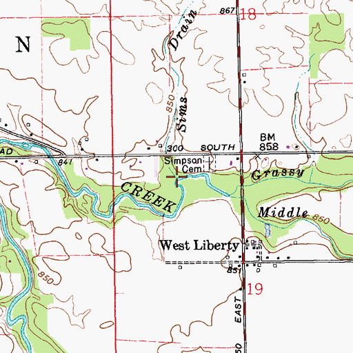 Topographic Map of Sims Drain, IN