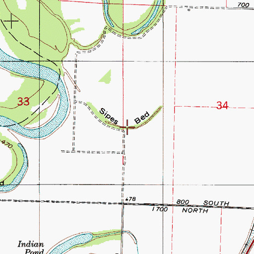 Topographic Map of Sipes Bed, IN