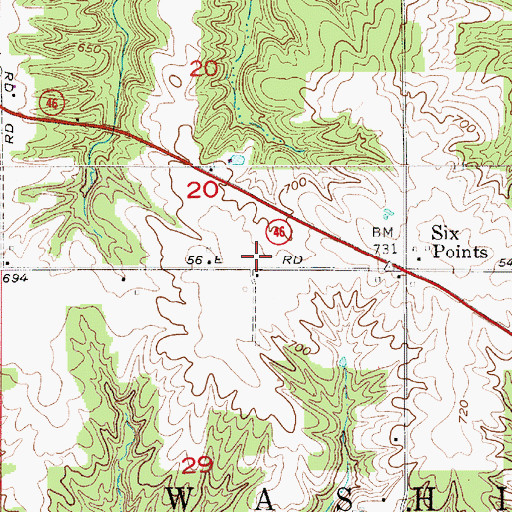 Topographic Map of Six Points, IN