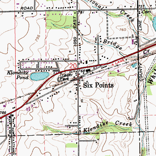 Topographic Map of Six Points, IN