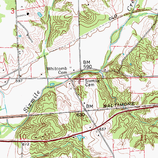 Topographic Map of Sixmile Cemetery, IN