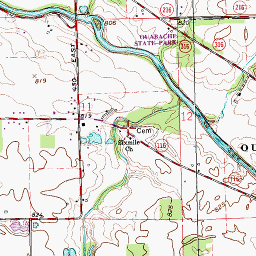 Topographic Map of Sixmile Church, IN