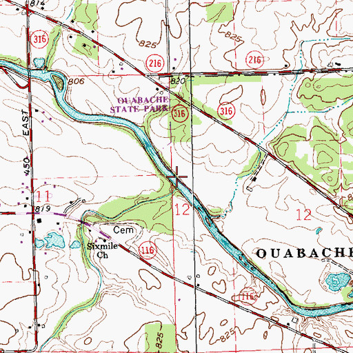 Topographic Map of Sixmile Creek, IN