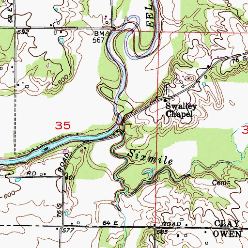 Topographic Map of Sixmile Creek, IN