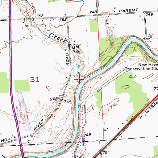 Topographic Map of Sixmile Creek, IN