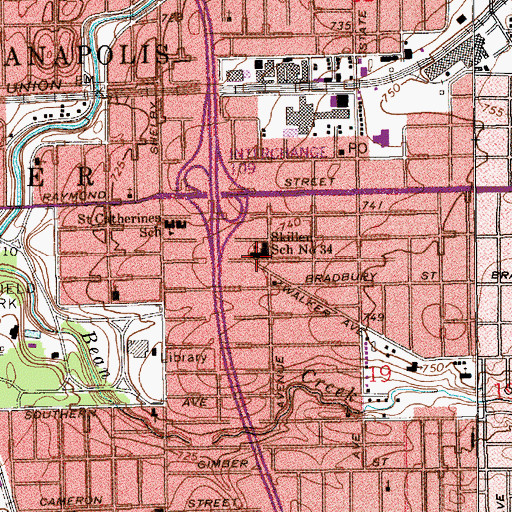 Topographic Map of Eleanor Skillen Elementary School, IN