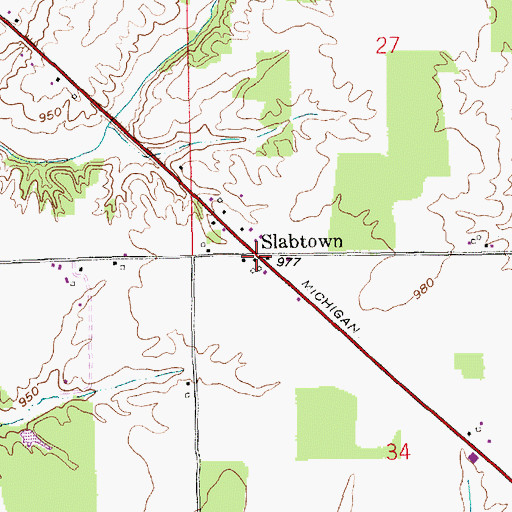 Topographic Map of Slabtown, IN