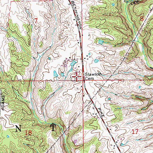 Topographic Map of Slawson Cemetery, IN