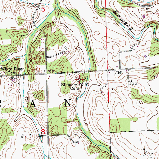Topographic Map of Slippery Point Cemetery, IN