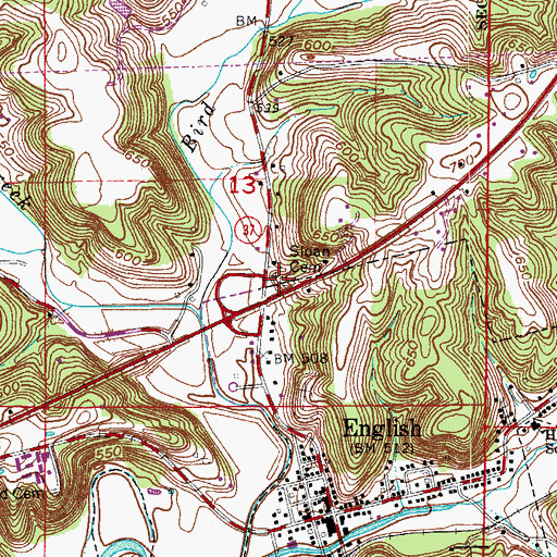 Topographic Map of Sloan Cemetery, IN