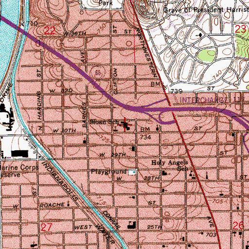 Topographic Map of Sloan School, IN