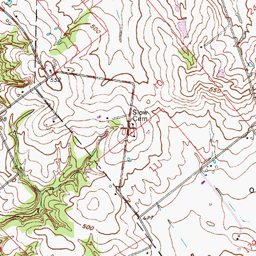 Topographic Map of Slow Cemetery, IN