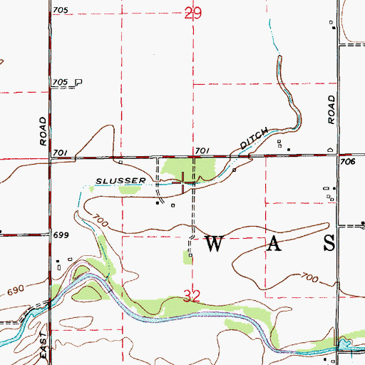 Topographic Map of Slusser Ditch, IN