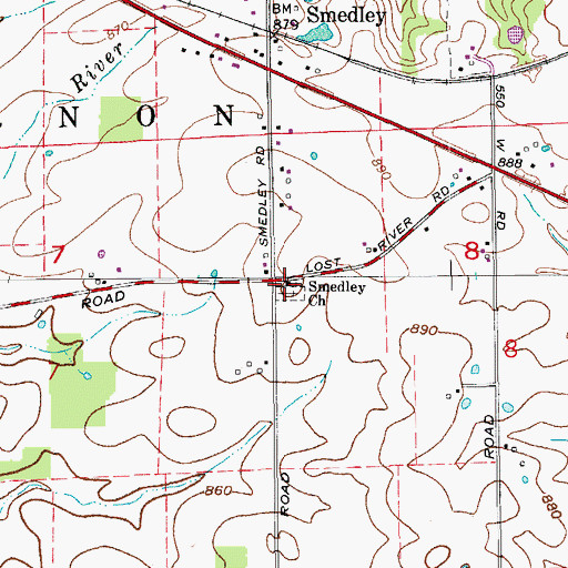 Topographic Map of Smedley Church, IN