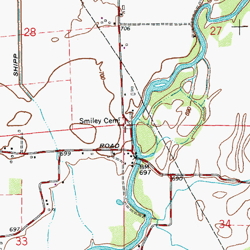 Topographic Map of Smiley Cemetery, IN