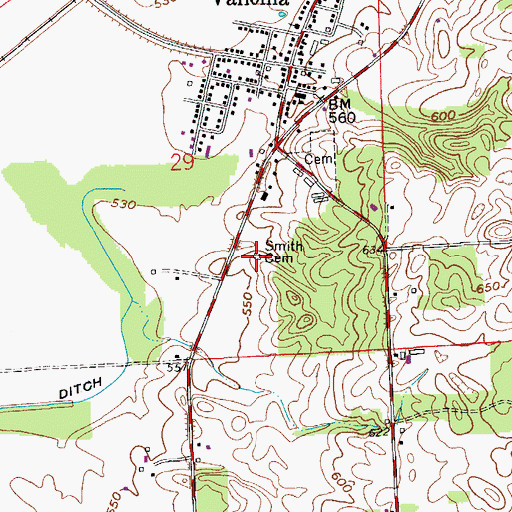 Topographic Map of Smith Cemetery, IN