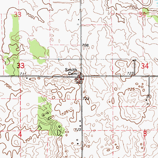 Topographic Map of Smith Cemetery, IN