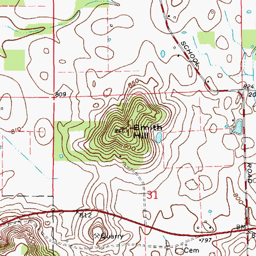 Topographic Map of Smith Hill, IN