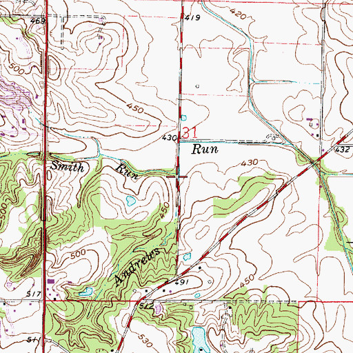 Topographic Map of Smith Run, IN