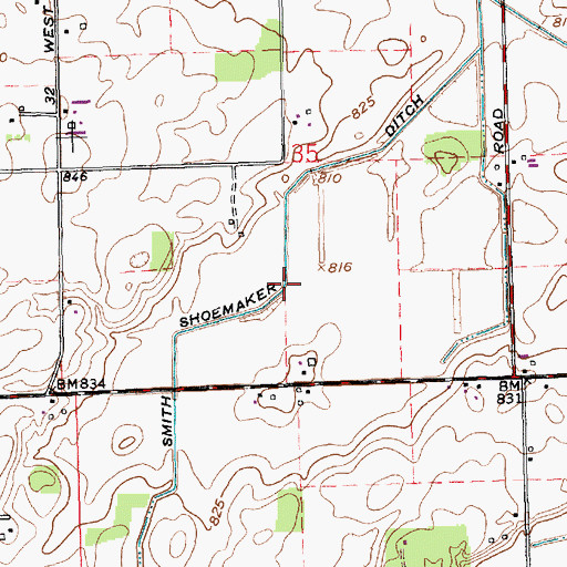 Topographic Map of Smith Shoemaker Ditch, IN