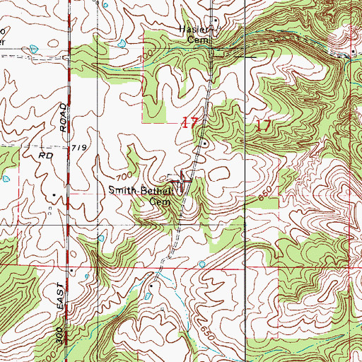 Topographic Map of Smith-Bethel Cemetery, IN