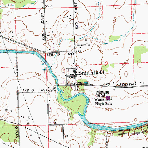 Topographic Map of Smithfield, IN