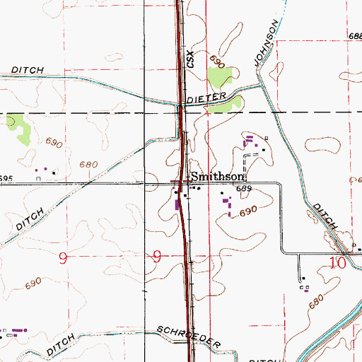 Topographic Map of Smithson, IN