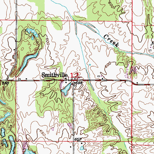 Topographic Map of Smithville, IN