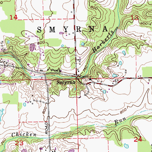 Topographic Map of Smyrna, IN